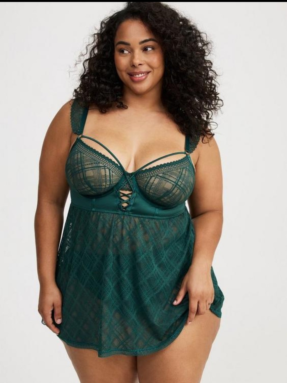 Torrid Dark Debutante Junebug Green Lace-Up Babydoll Lingerie Size 2